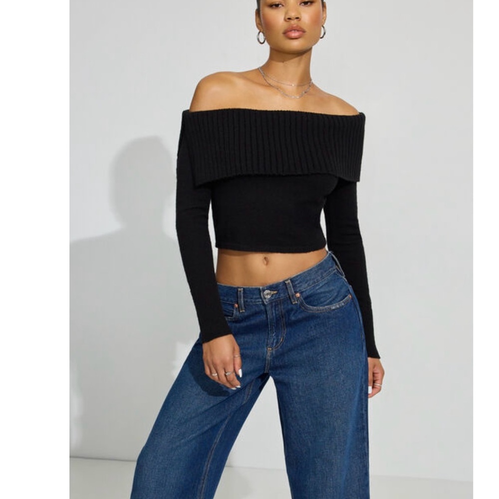 Garage Black Off-the-Shoulder Sweater Ribbed Knit